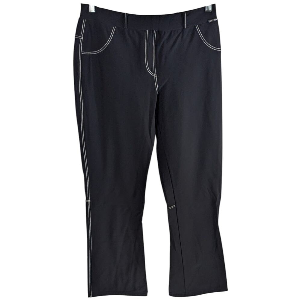 CRAZY IDEA Womens Stretch Pants Size Large Black Fleece (Measures 32x31)